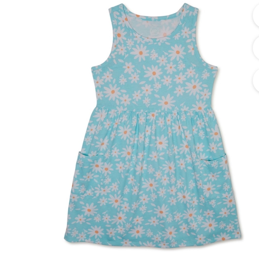 Wonder Nation Girls Aqua Floral Sleeveless Dress Size Medium (7-8) NEW